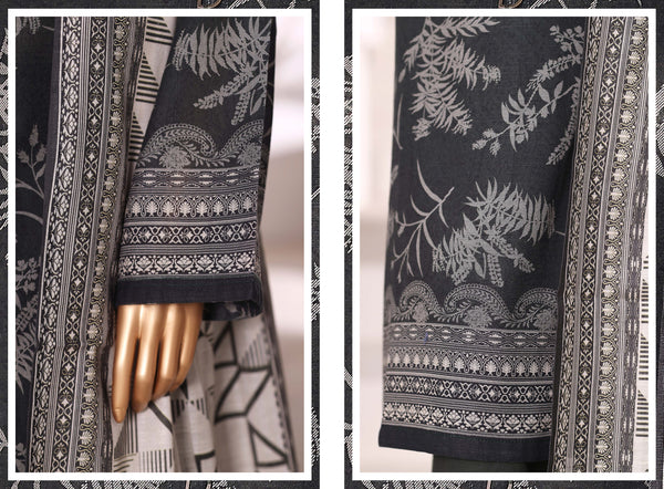 Khaddar - Stitched printed 3piece with Lace work - Black