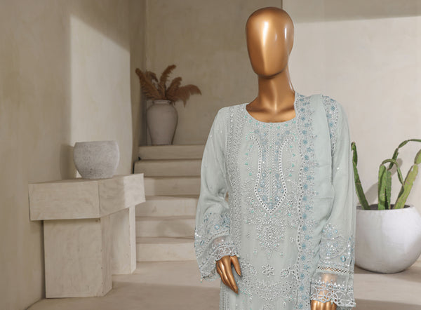 Chiffon - Stitched formal 3piece with Handwork - Sky Blue