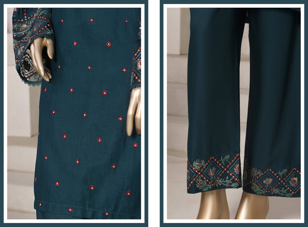 Cotton | Cambric - Embroidered ready to wear Co-Ords - Teal