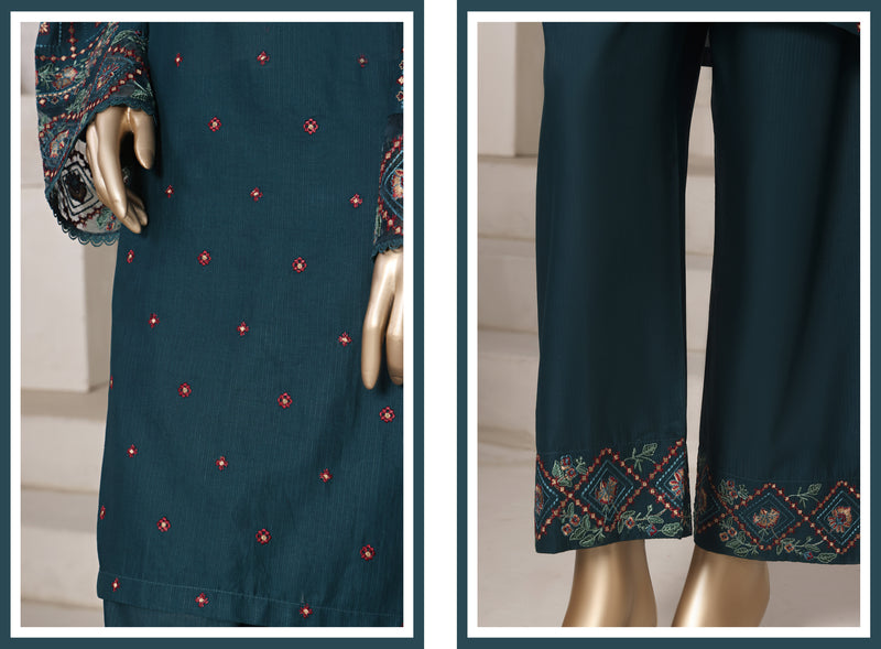 Cotton | Cambric - Embroidered ready to wear Co-Ords - Teal