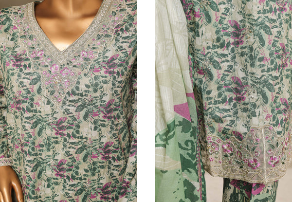 Lawn - Stitched Embroidered Chikankari 3piece with Lace work - Green