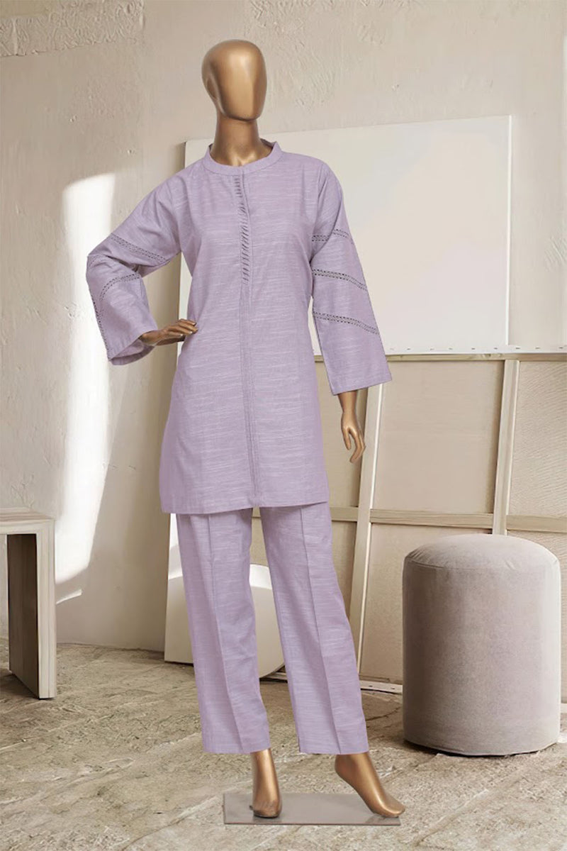 Khaddar Solid Co-ords - Stitched kurti & trouser with Pintex & Lace work - Plum