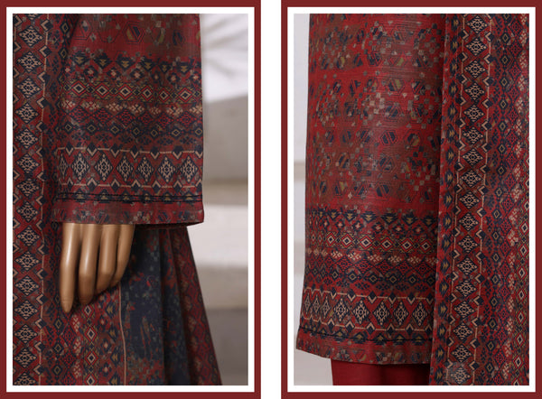 Khaddar - Printed 3piece collection with Lace work - Maroon