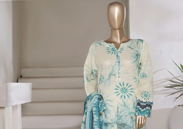 Cotton | Cambric - Ready to wear printed 3piece in tie & Dye Style - Blue