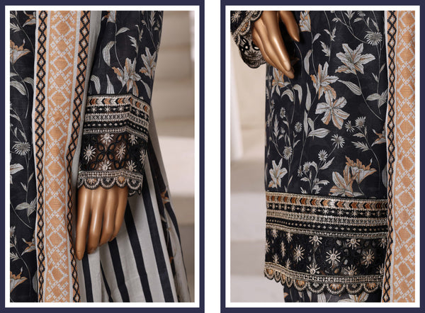 Khaddar - Embroidered 3piece collection with Lace work - Black
