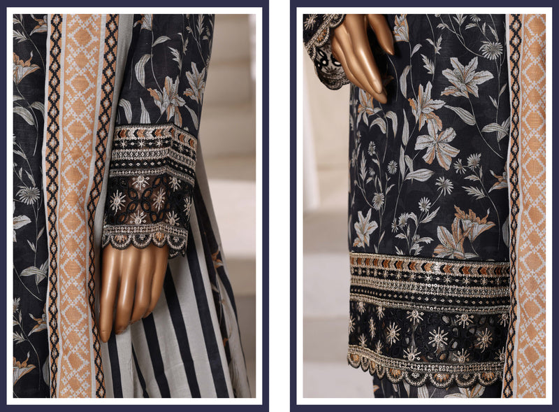 Khaddar - Embroidered 3piece collection with Lace work - Black