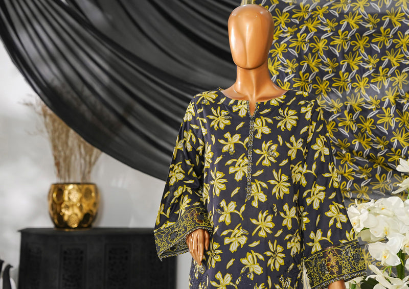 Cotton | Cambric - Stitched Embroidered 3piece with Lace work - Neon Navy