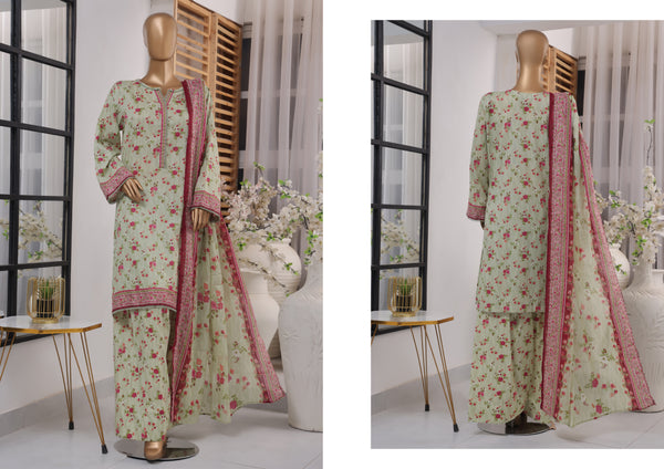 Lawn - Stitched printed 3piece with Farshi Shalwar - Light Green