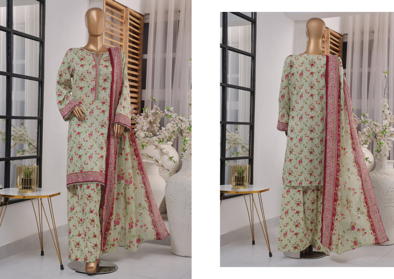 Lawn - Stitched printed 3piece with Farshi Shalwar - Light Green