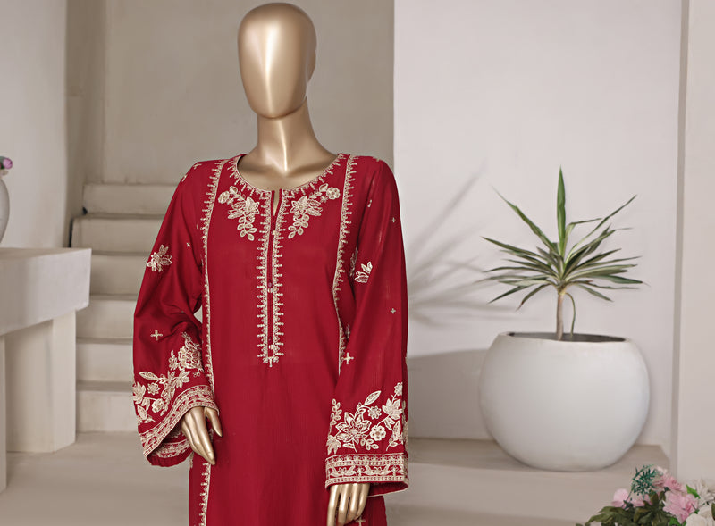 Cotton | Cambric - Embroidered ready to wear Co-Ords - Red