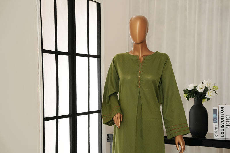 Lawn Jacquard - Stitched Jacquard Shirt with Highlights of Hand Touching Embellishment - Green