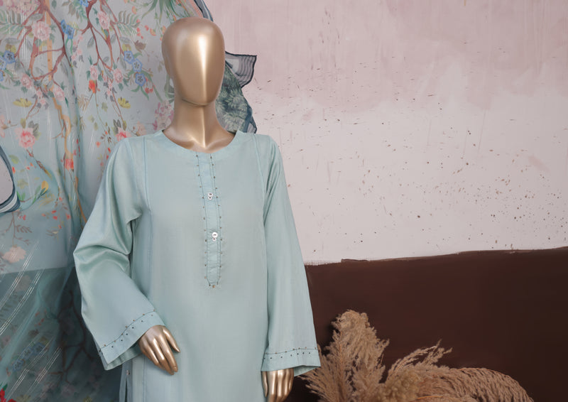 Cambric - Stitched printed 3piece with Lace work - Baby Blue