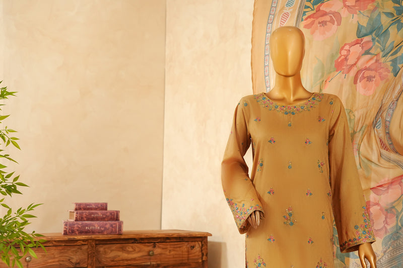 Lawn Jacquard - Stitched Embroidered 3 piece with lace work - Golden Rod