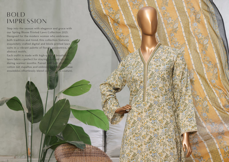 Lawn - Stitched printed 3piece with Lace work - Light Green