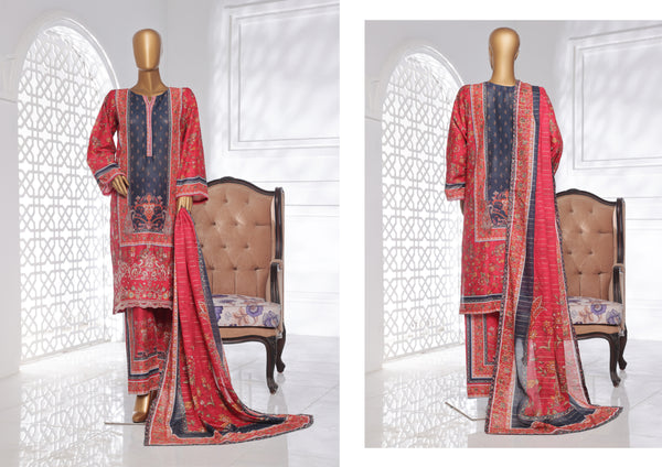 Lawn Chickankari - Stitched Embroidered 3piece with Lace work  - Pink & Blue