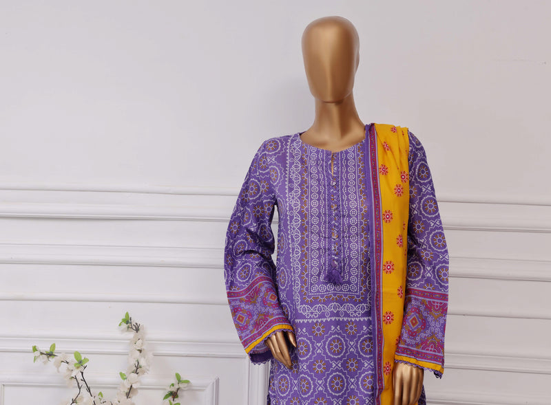 Lawn Chunri prints - Stitched printed 3piece with Lace work - Purple