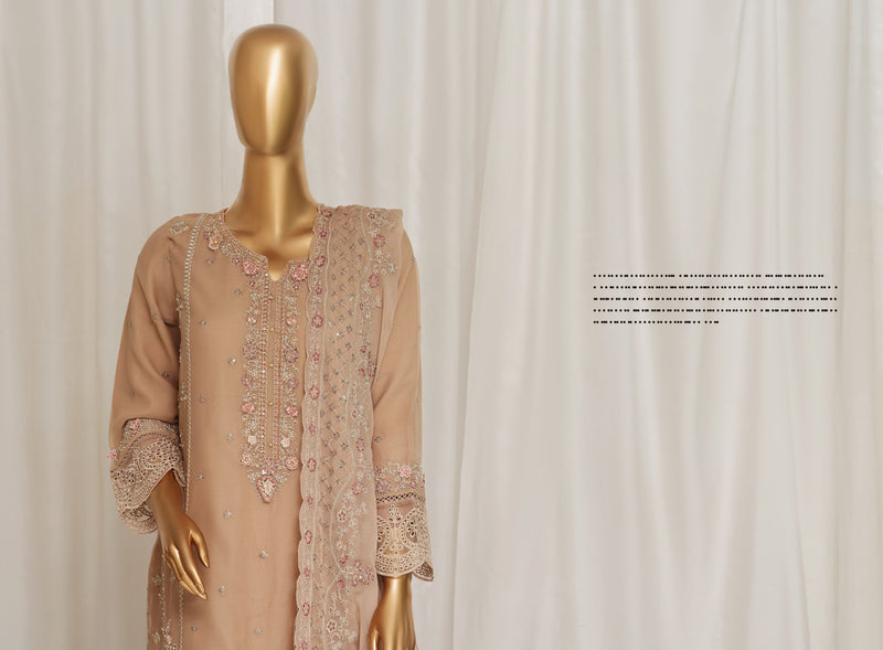 Formal Luxury Chiffon - Stitched Embroidered 3piece with Emb Dupatta - Skin