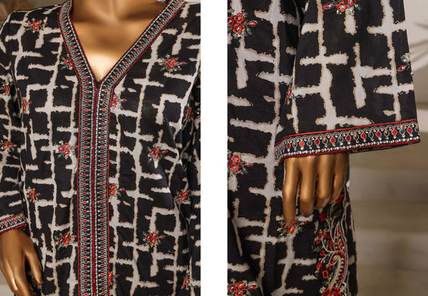 Lawn - Stitched Embroidered Chikankari 3piece with Lace work - Black