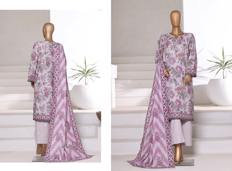 Khaddar - Printed 3piece collection with Lace work - Lilac