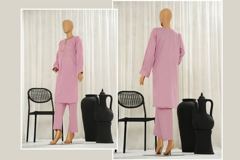 Lawn Jacquard - Stitched Jacquard Shirt with Highlights of Hand Touching Embellishment - Light Pink