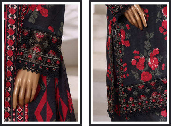 Khaddar - Embroidered 3piece collection with Lace work - Black