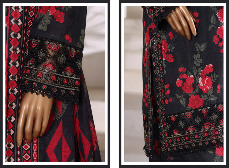 Khaddar - Embroidered 3piece collection with Lace work - Black
