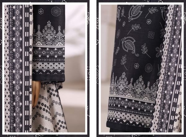 Khaddar - Stitched printed 3piece with Lace work - Black