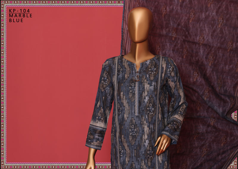 Khaddar - Stitched printed 3piece ready to wear - Marble Blue