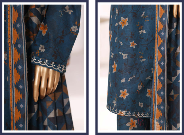 Khaddar - Stitched Embroidered 3piece collection with Lace work - Dark Blue