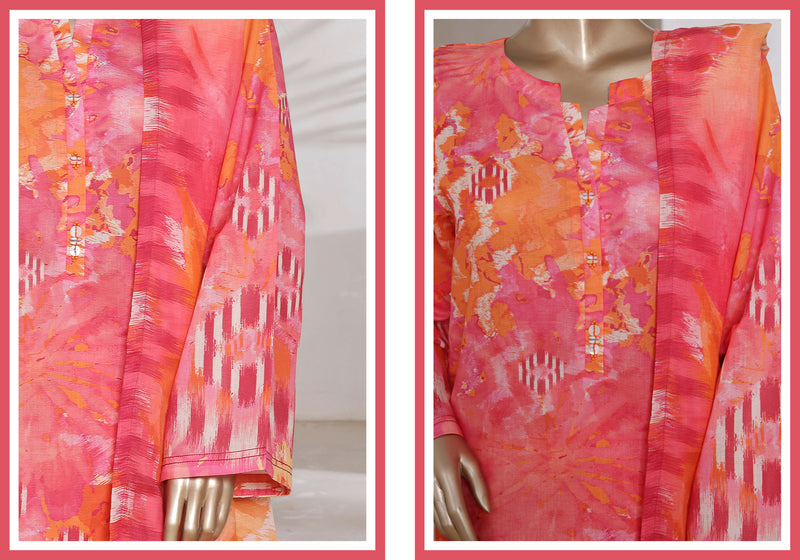 Cotton | Cambric - Ready to wear printed 3piece in tie & Dye Style - Pink