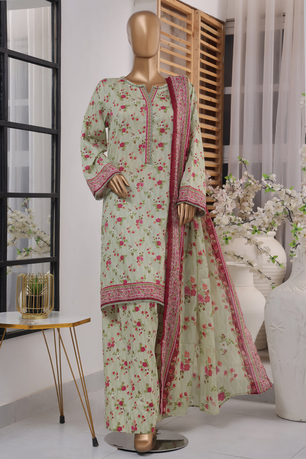 Lawn - Stitched printed 3piece with Farshi Shalwar - Light Green