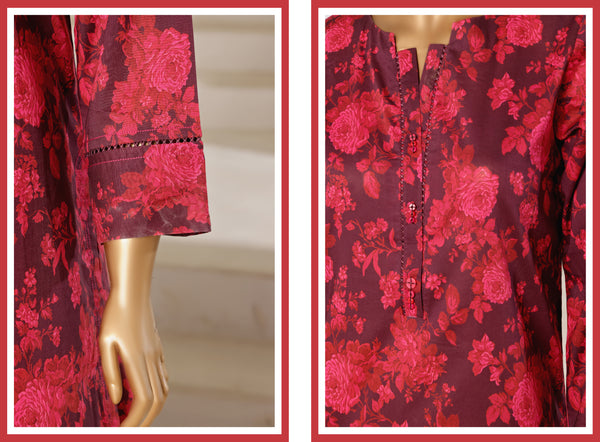 Lawn - Stitched printed 3piece with Farshi shalwar - Red