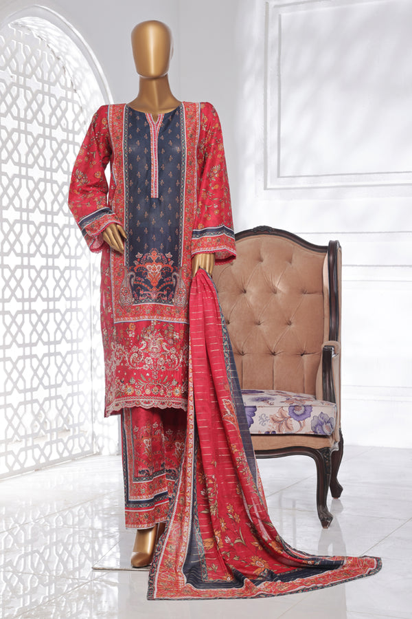 Lawn Chickankari - Stitched Embroidered 3piece with Lace work  - Pink & Blue