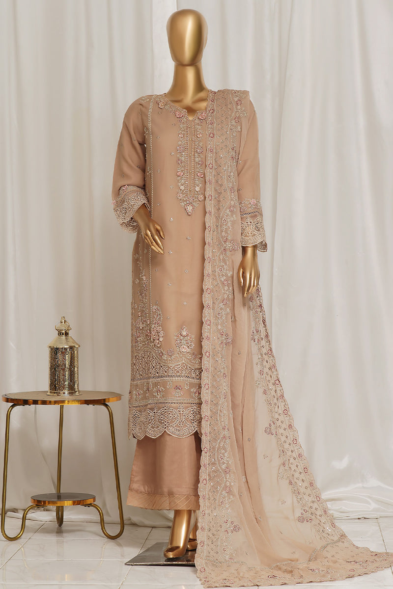 Formal Luxury Chiffon - Stitched Embroidered 3piece with Emb Dupatta - Skin