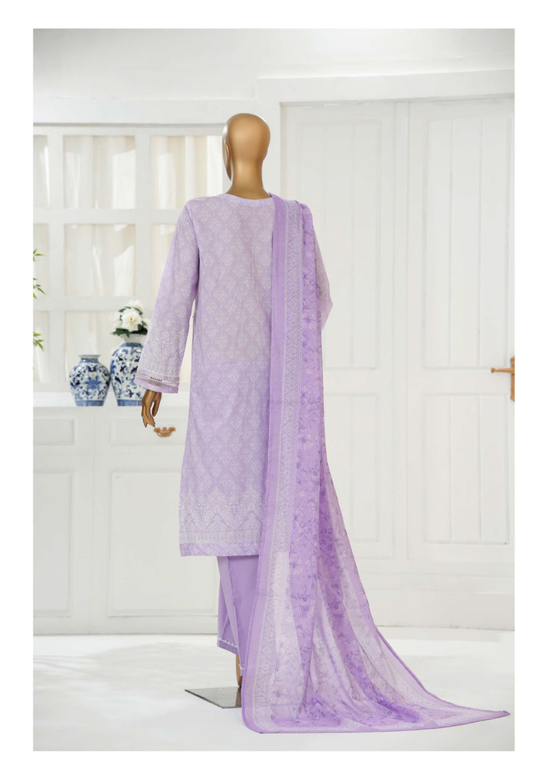 Cambric Chikankari - Stitched Embroidered 3piece with Lace work - Lavender