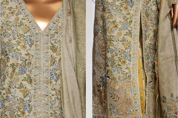 Lawn - Stitched Embroidered 3piece with Lace work - Green