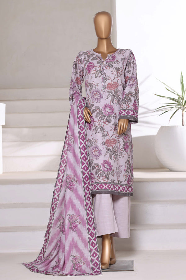 Khaddar - Printed 3piece collection with Lace work - Lilac
