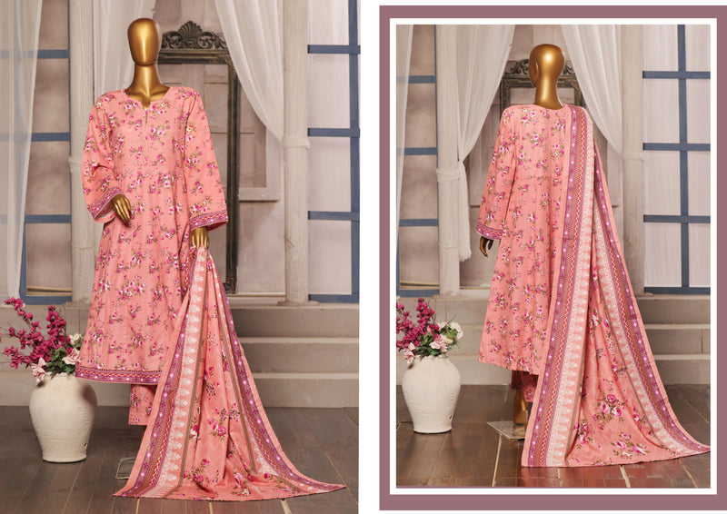 Khaddar - Stitched Printed 3piece Frock - Pink