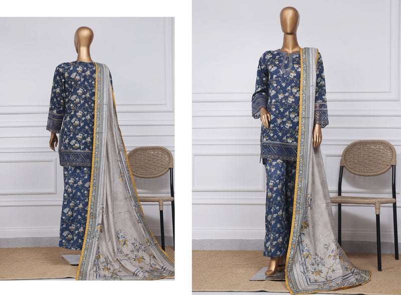 Lawn - Stitched Festive Embroidered 3piece with Plazo - Blue