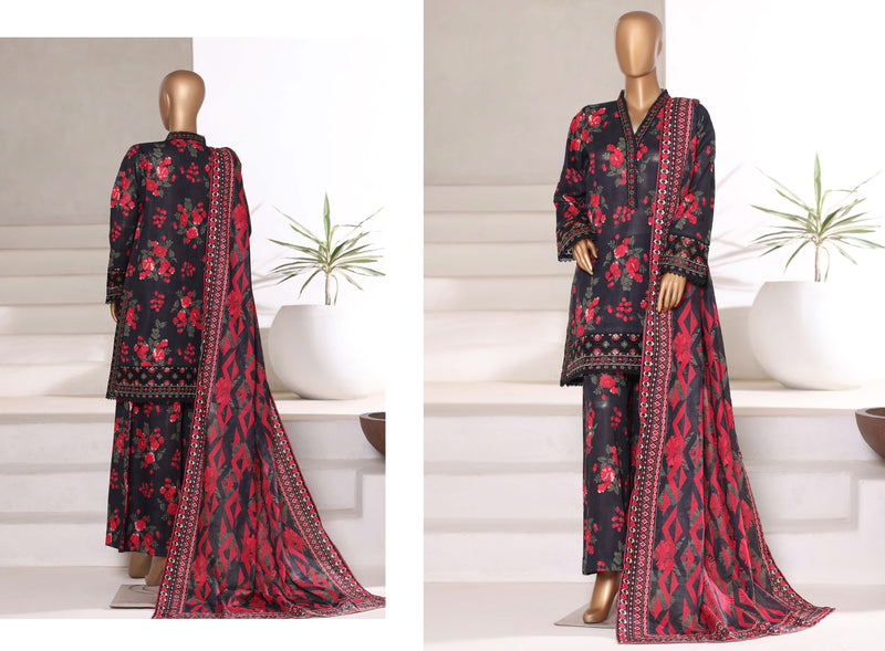 Khaddar - Embroidered 3piece collection with Lace work - Black
