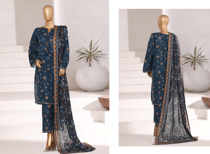 Khaddar - Stitched Embroidered 3piece collection with Lace work - Dark Blue