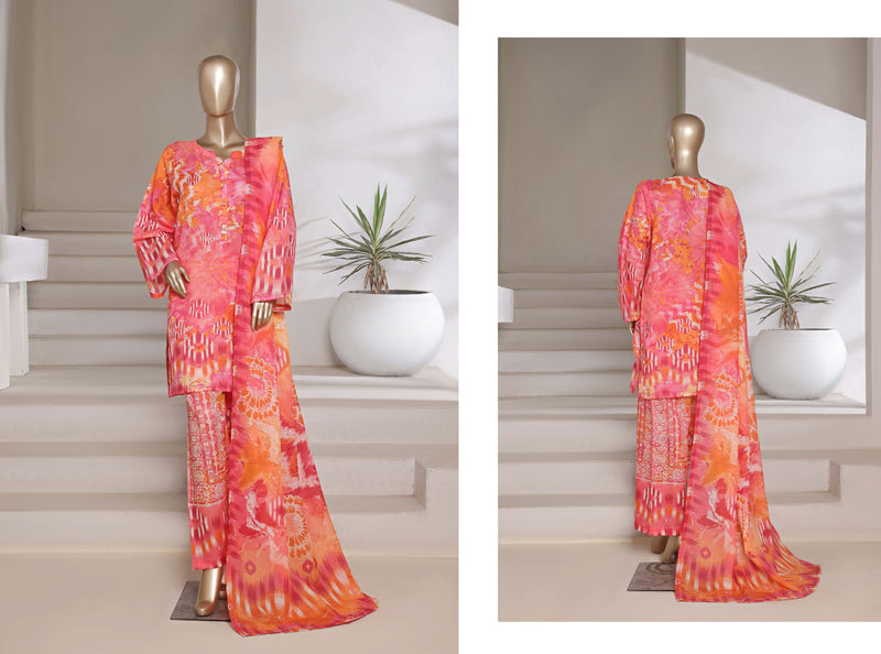 Cotton | Cambric - Ready to wear printed 3piece in tie & Dye Style - Pink
