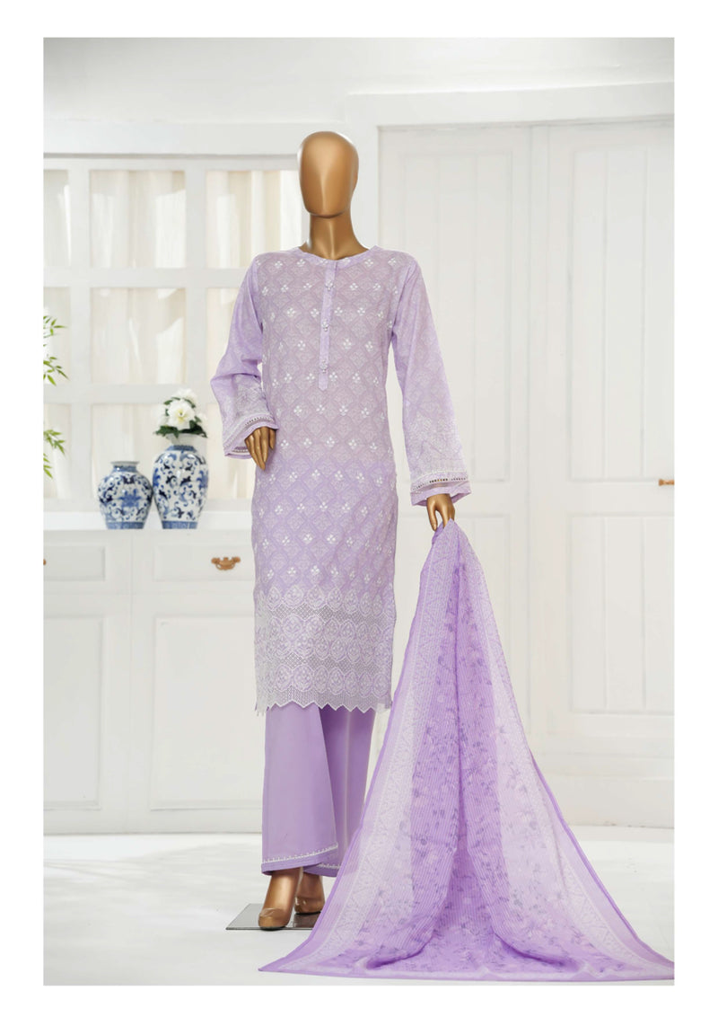Cambric Chikankari - Stitched Embroidered 3piece with Lace work - Lavender