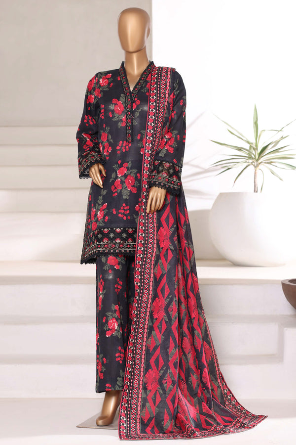 Khaddar - Embroidered 3piece collection with Lace work - Black