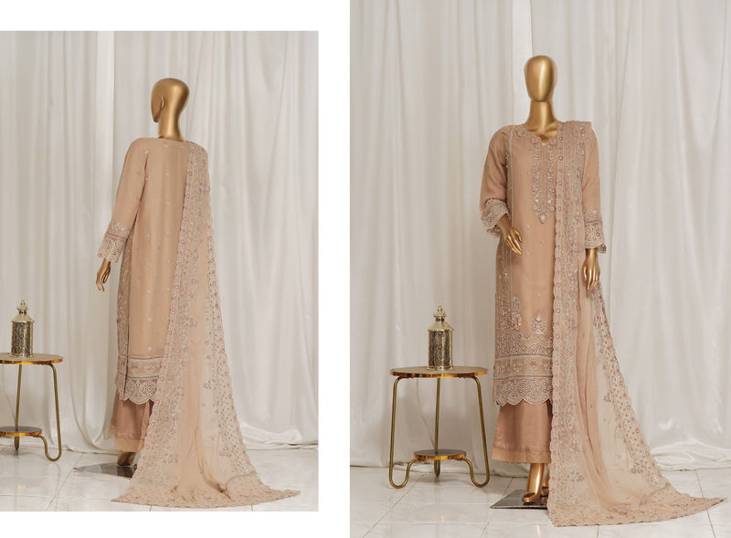 Formal Luxury Chiffon - Stitched Embroidered 3piece with Emb Dupatta - Skin