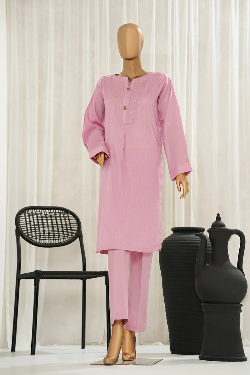 Lawn Jacquard - Stitched Jacquard Shirt with Highlights of Hand Touching Embellishment - Light Pink