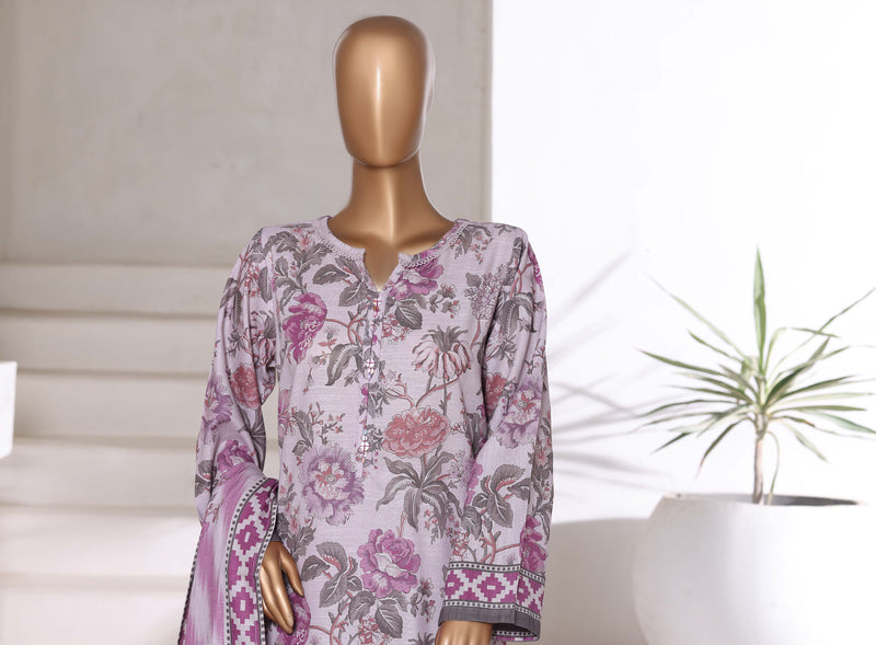 Khaddar - Printed 3piece collection with Lace work - Lilac