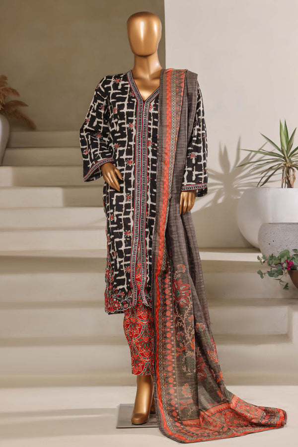 Lawn - Stitched Embroidered Chikankari 3piece with Lace work - Black