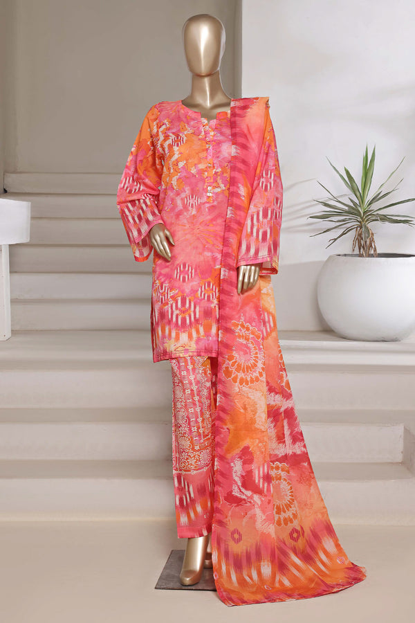 Cotton | Cambric - Ready to wear printed 3piece in tie & Dye Style - Pink