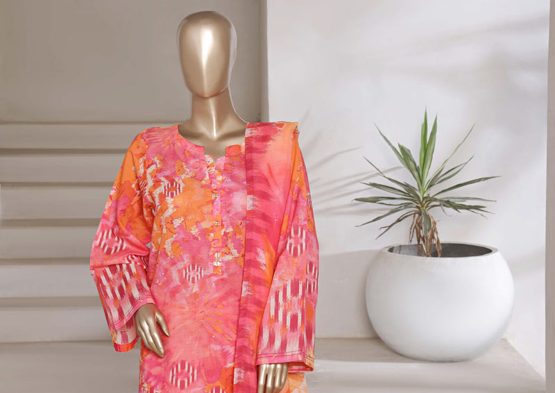 Cotton | Cambric - Ready to wear printed 3piece in tie & Dye Style - Pink